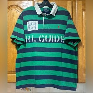 Polo Ralph Lauren Green/Blue Striped RL Guide Rugby Polo Shirt Men’s XXL